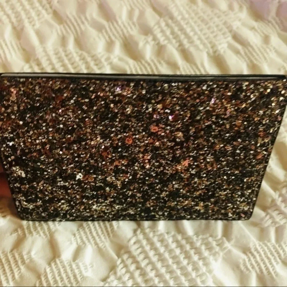 Kate Spade New York Glitter Card Holder Wallet Saffiano Black NWT